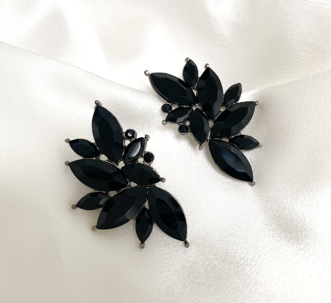 ADE  Black Rhinestone Petal Earrings