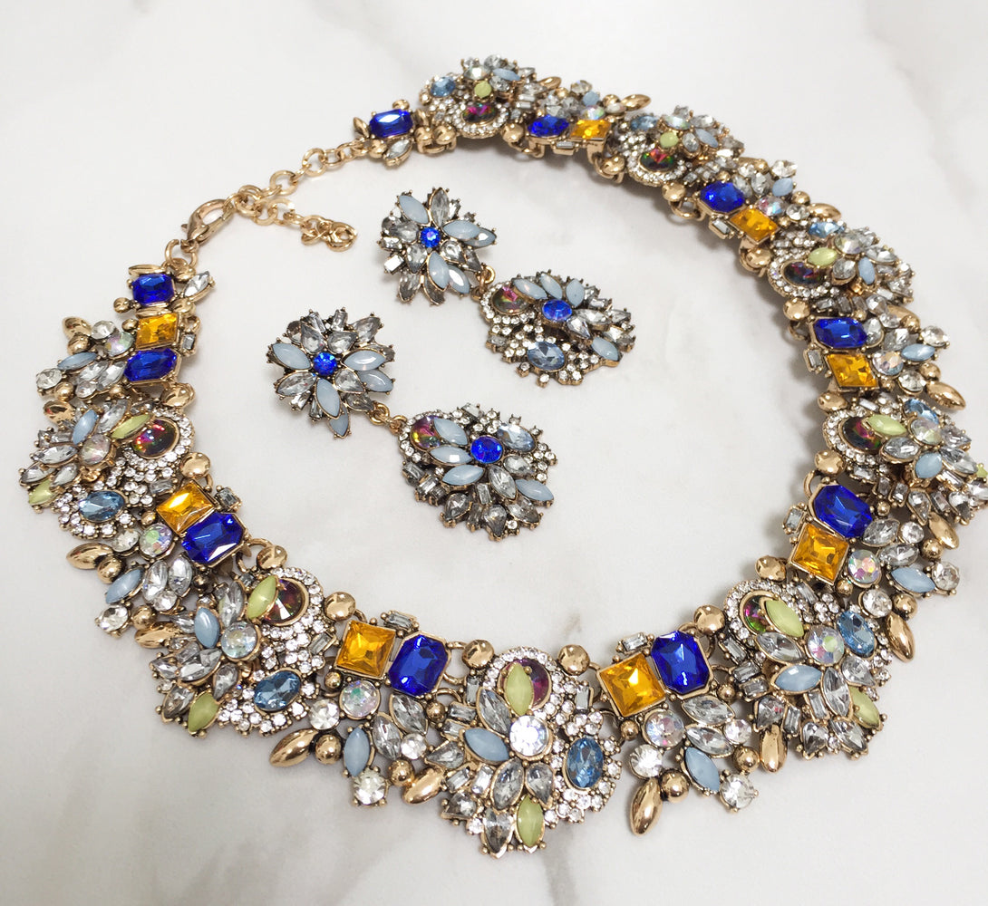royal blue necklace and earring jewellery set