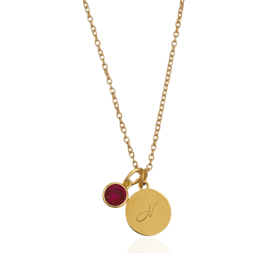Gold Personalised Disc Birthstone Necklace