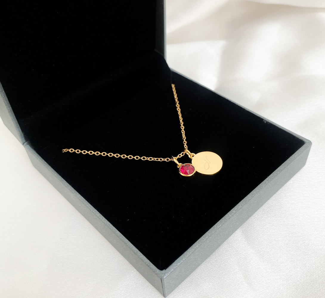 Gold Personalised Disc Birthstone Necklace