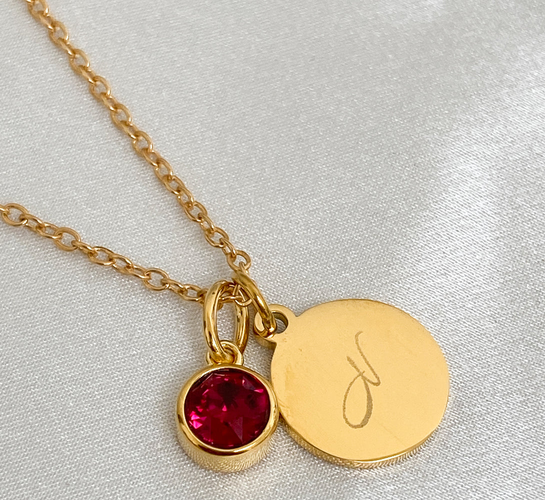 Gold Personalised Disc Birthstone Necklace