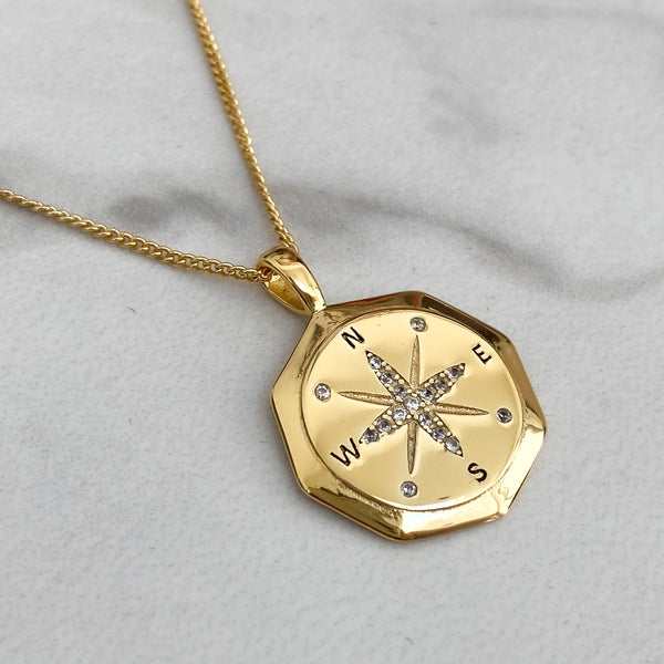 Gold Compass Pendant Necklace