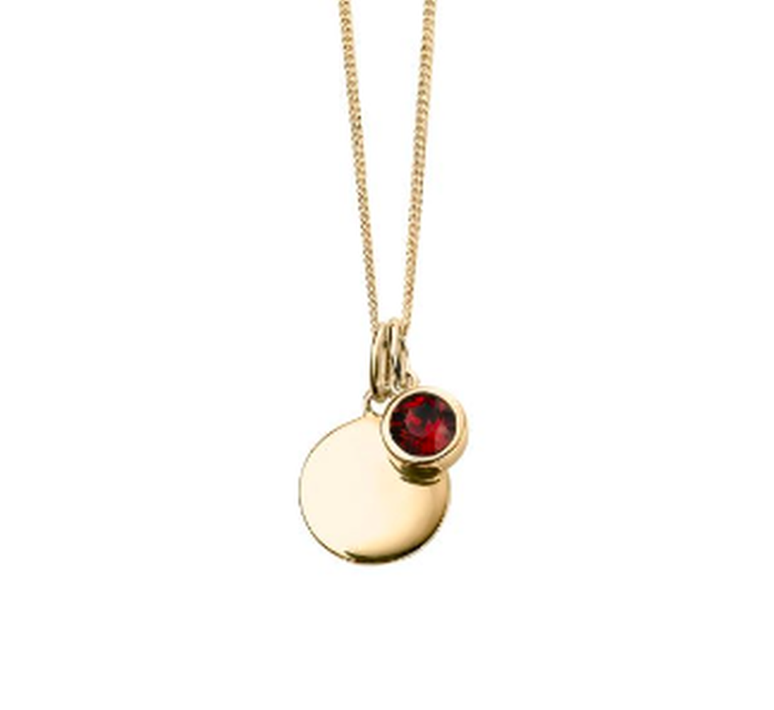 Gold plated disc pendant and birthstone necklace
