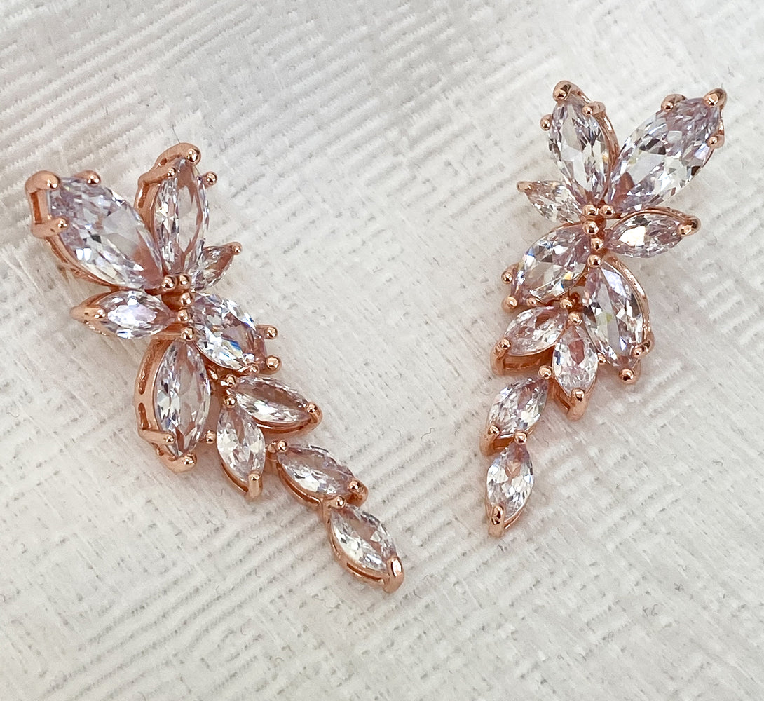 Rose gold petal earrings perfect for bridal jewellery and weddings