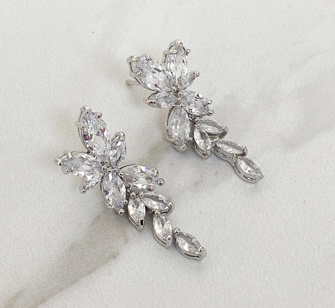 silver bridal earrings in crystal design