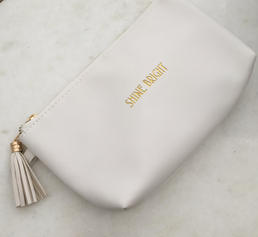 White & Gold Shine Bright Cosmetics Bag