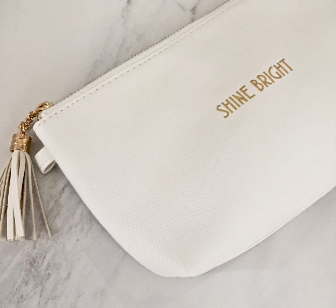 White & Gold Shine Bright Cosmetics Bag