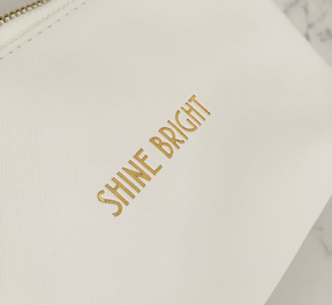 White & Gold Shine Bright Cosmetics Bag