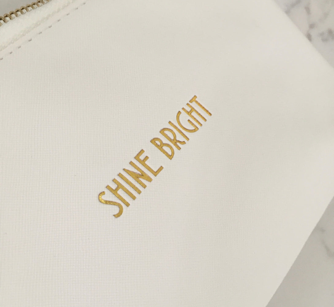 White & Gold Shine Bright Cosmetics Bag