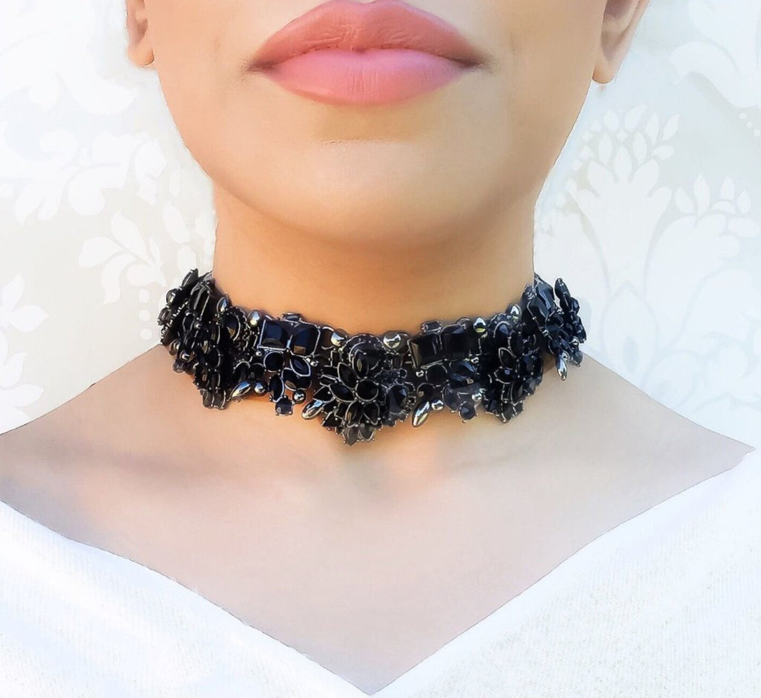 black jewel embellished choker necklace