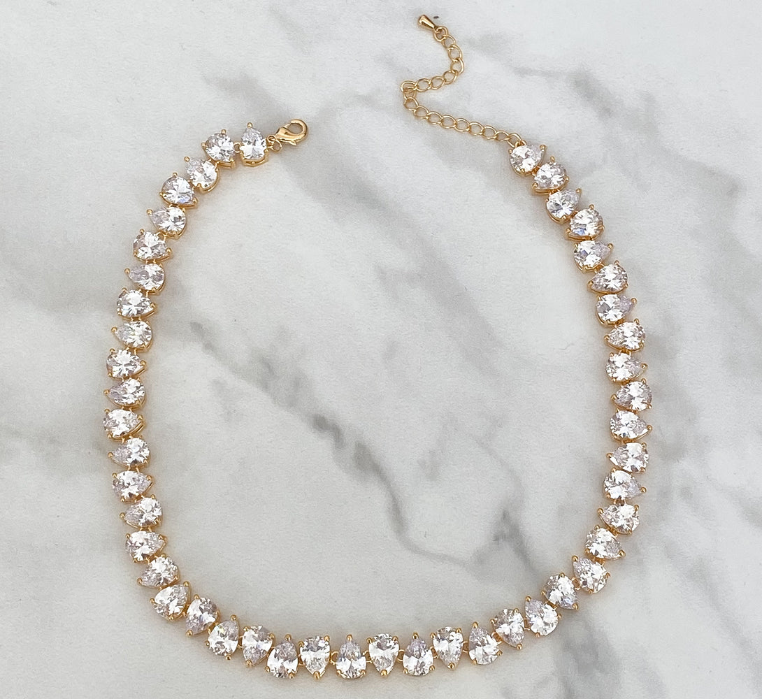 MYA Crystal Tennis Choker Necklace (White Gold & 14k Gold Plated)