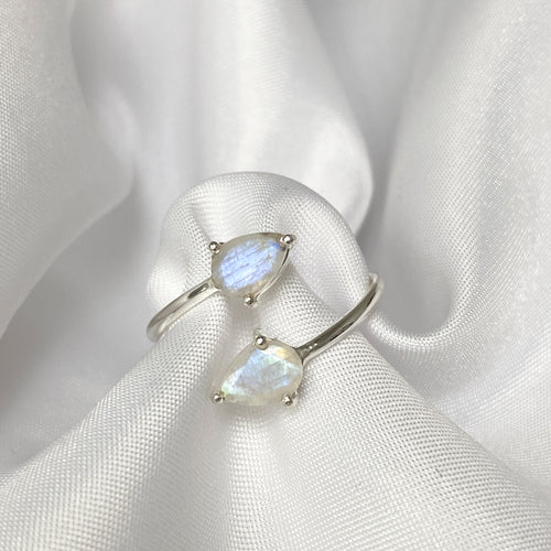 Moonstone teardrop ring 925 Sterling Silver Adjustable for all sizes