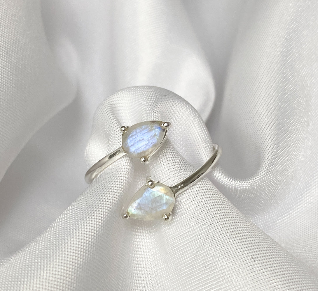 Moonstone teardrop ring 925 Sterling Silver Adjustable for all sizes