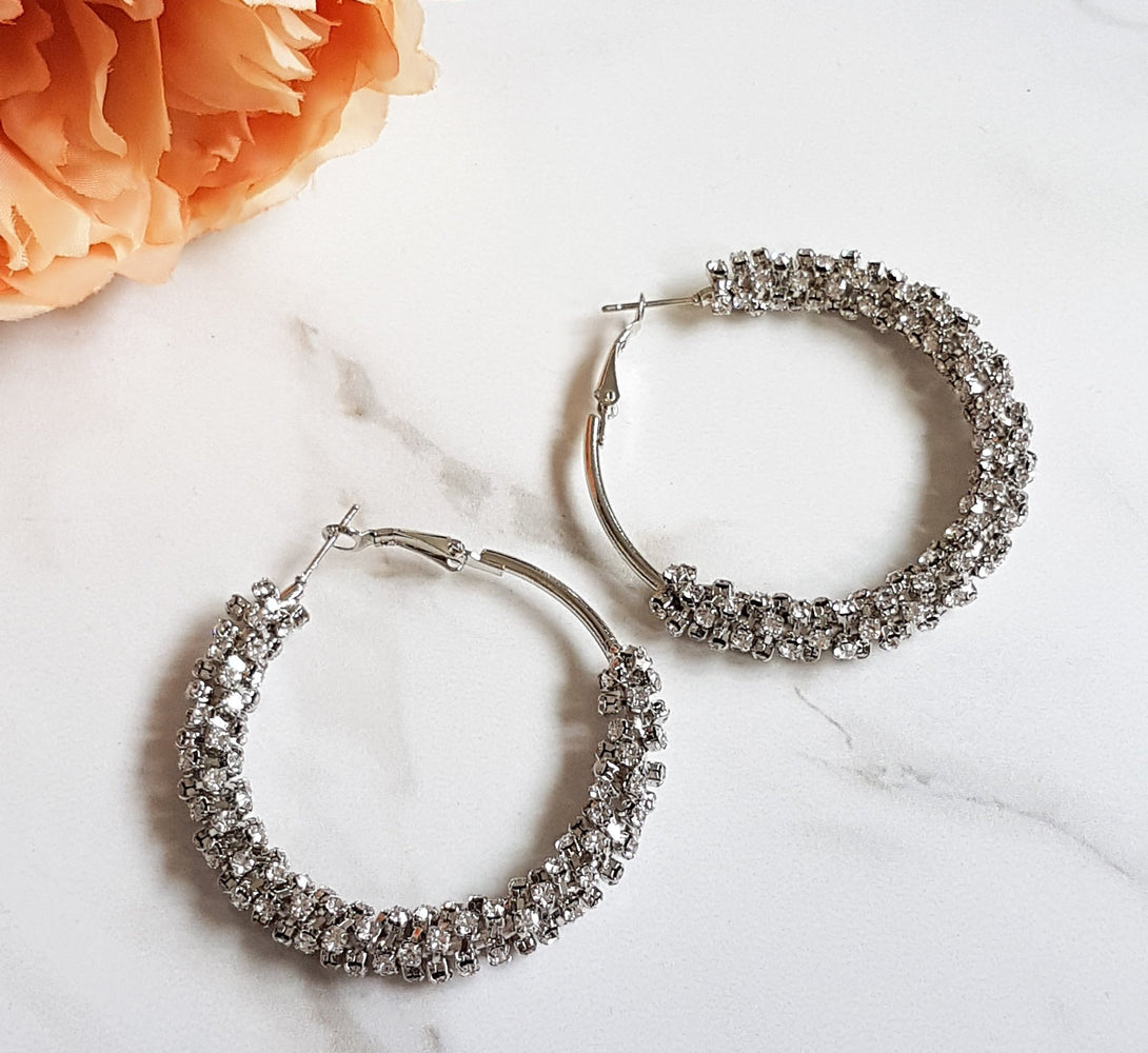 silver rhinestone hoop earrings
