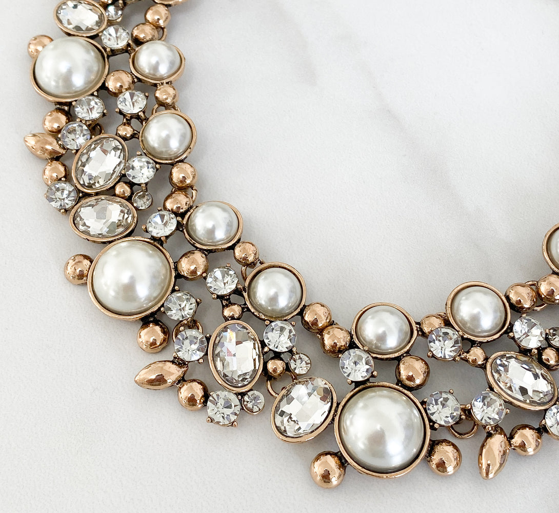 gold and pearl statement necklace