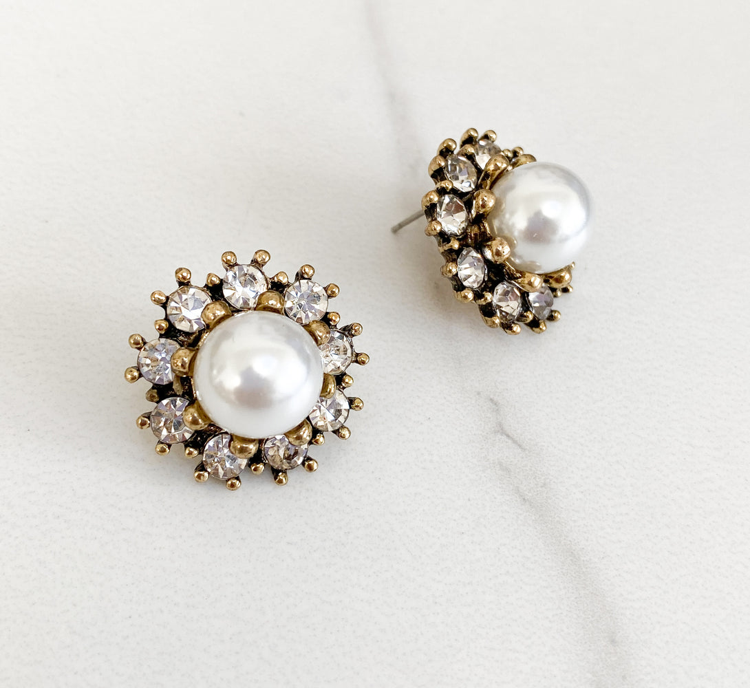 statement pearl and rhinestone stud earrings