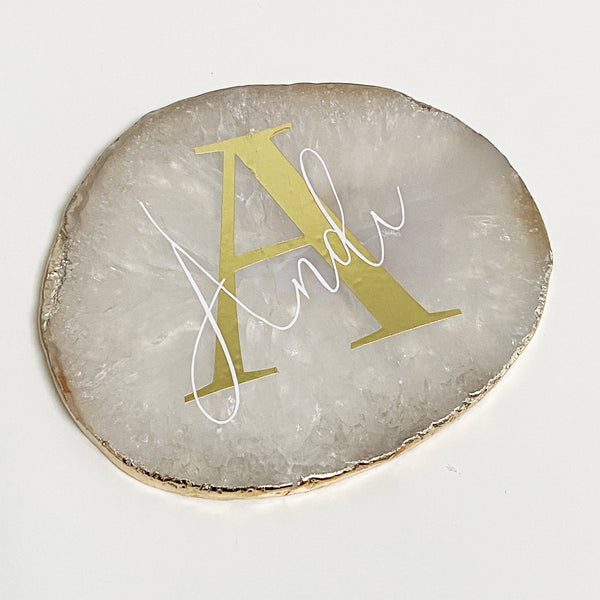 Personalised Agate Crystal Coasters with Gold Edge