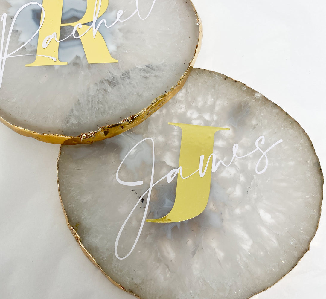 Personalised Agate Crystal Coasters with Gold Edge