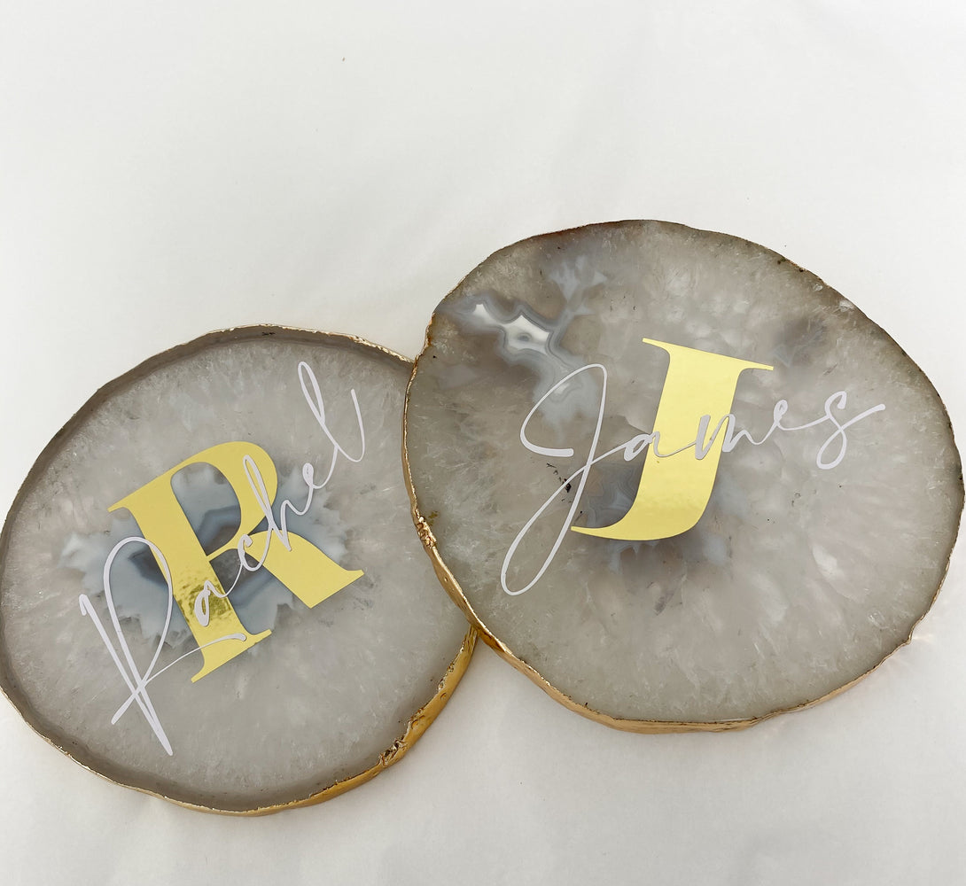 Personalised Agate Crystal Coasters with Gold Edge