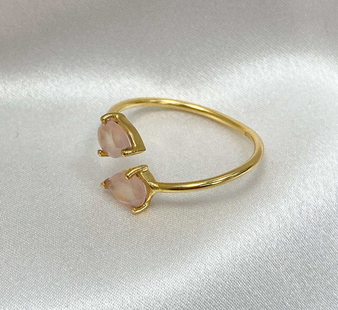 Rose Quartz Crystal Teardrop Ring (18k Gold)