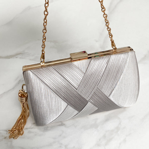 HARPER Silver Tassel Clutch Bag