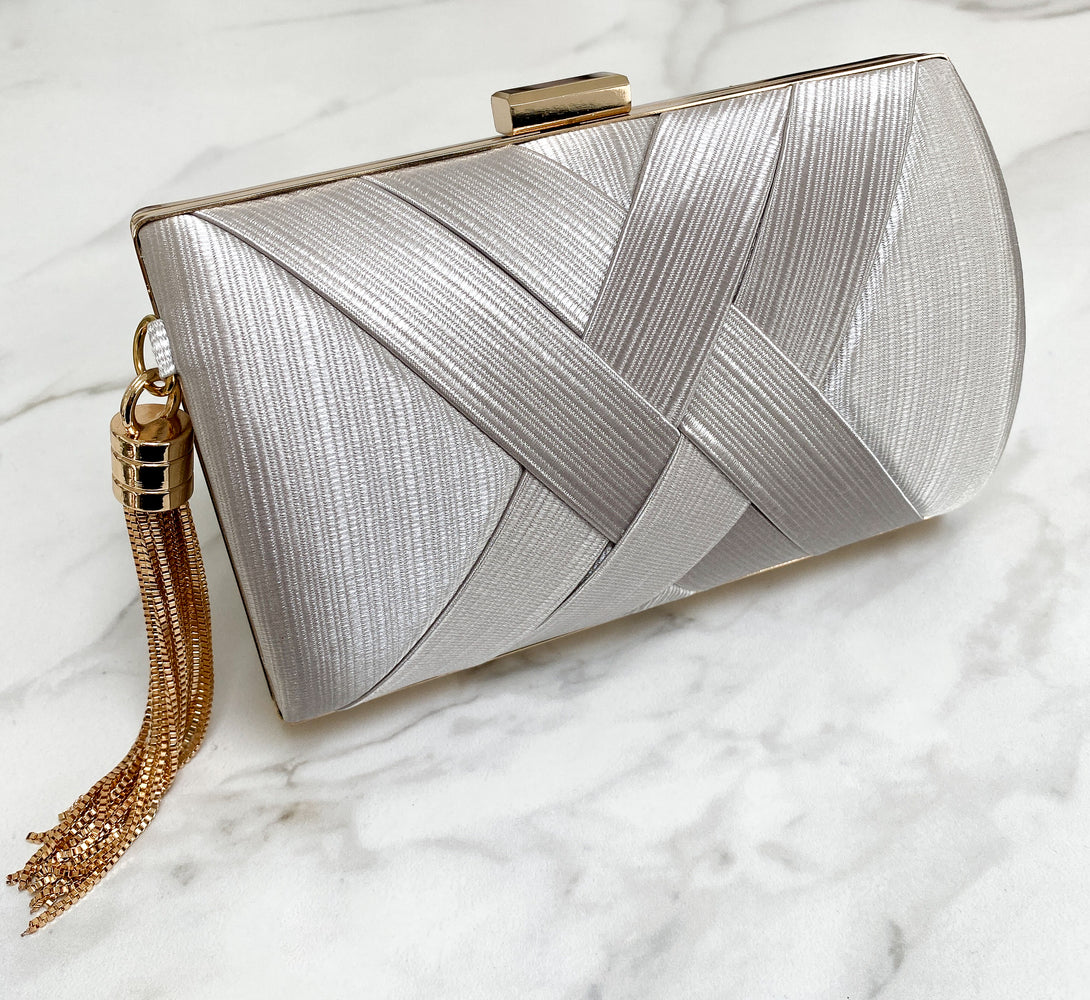 HARPER Silver Tassel Clutch Bag