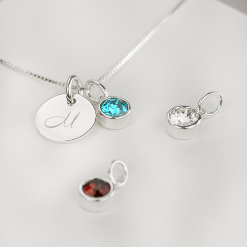 Sterling Silver Initial & Birthstone Necklace