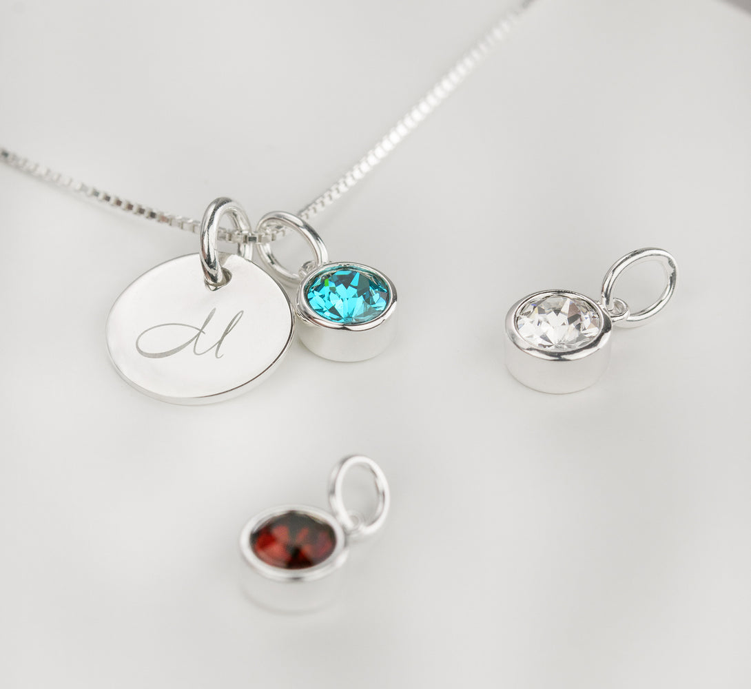 Sterling Silver Initial & Birthstone Necklace