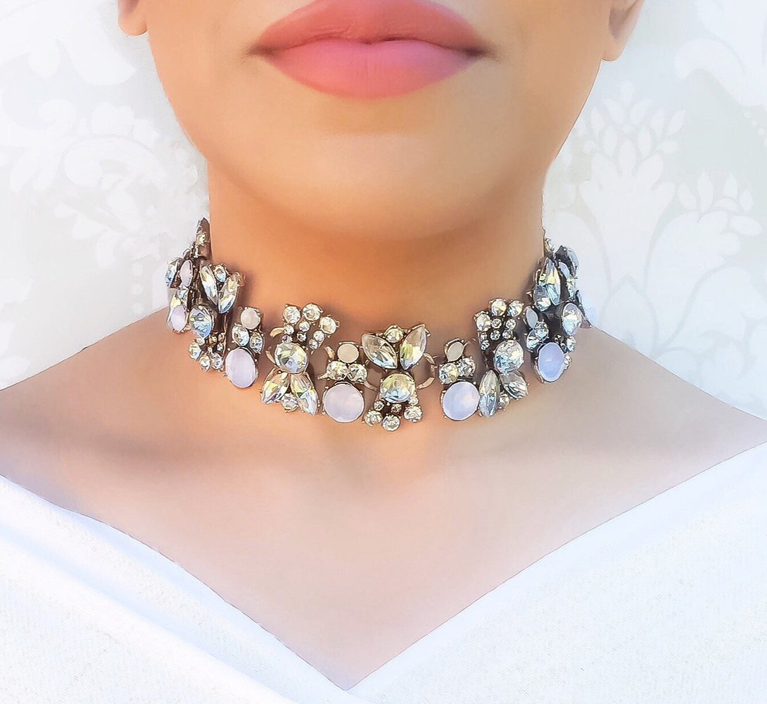 Women's white rhinestone choker necklace