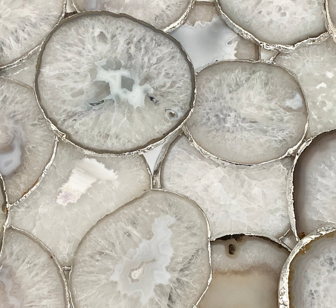 Natural White Agate Crystal Coasters with Silver Plated Edge