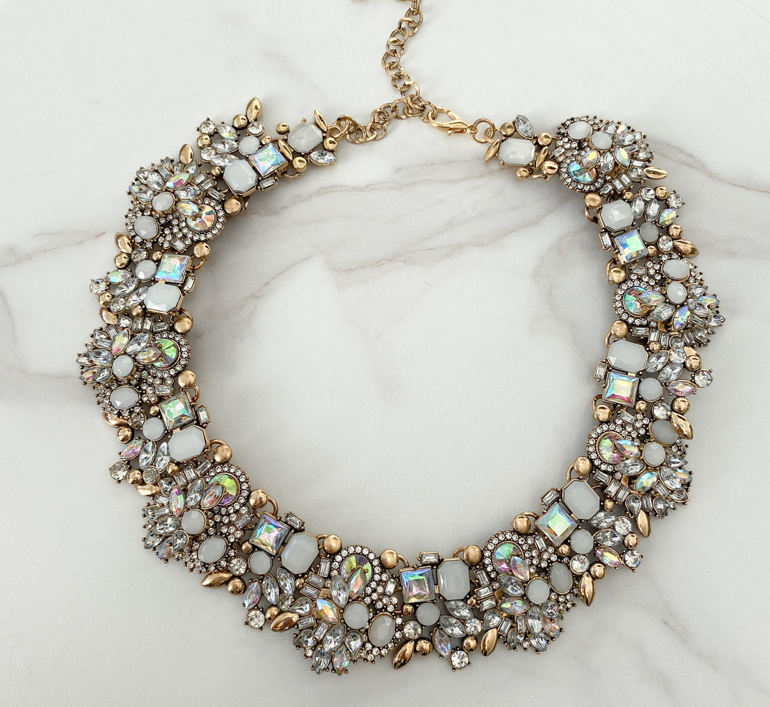 Gold White & Iridescent Statement Necklace - Not Perfect but still Beautiful