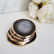 black agate crystal coasters with gold plated edge, perfect housewarming gift idea