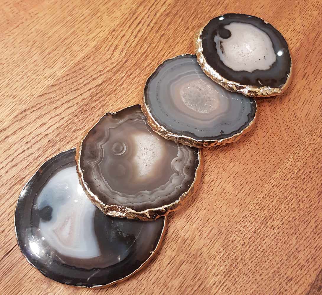 Beautiful agate natural black crystal coasters set