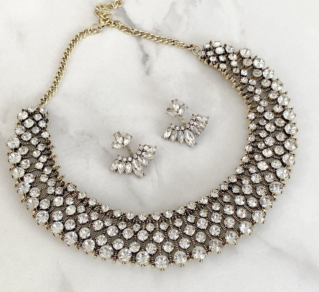 Gold Rhinestone Bib Necklace Set Jewellery Sets Wedding Jewellery