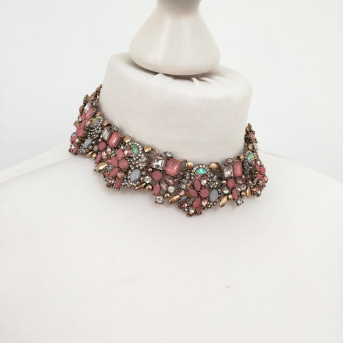 Pink and gold choker necklace