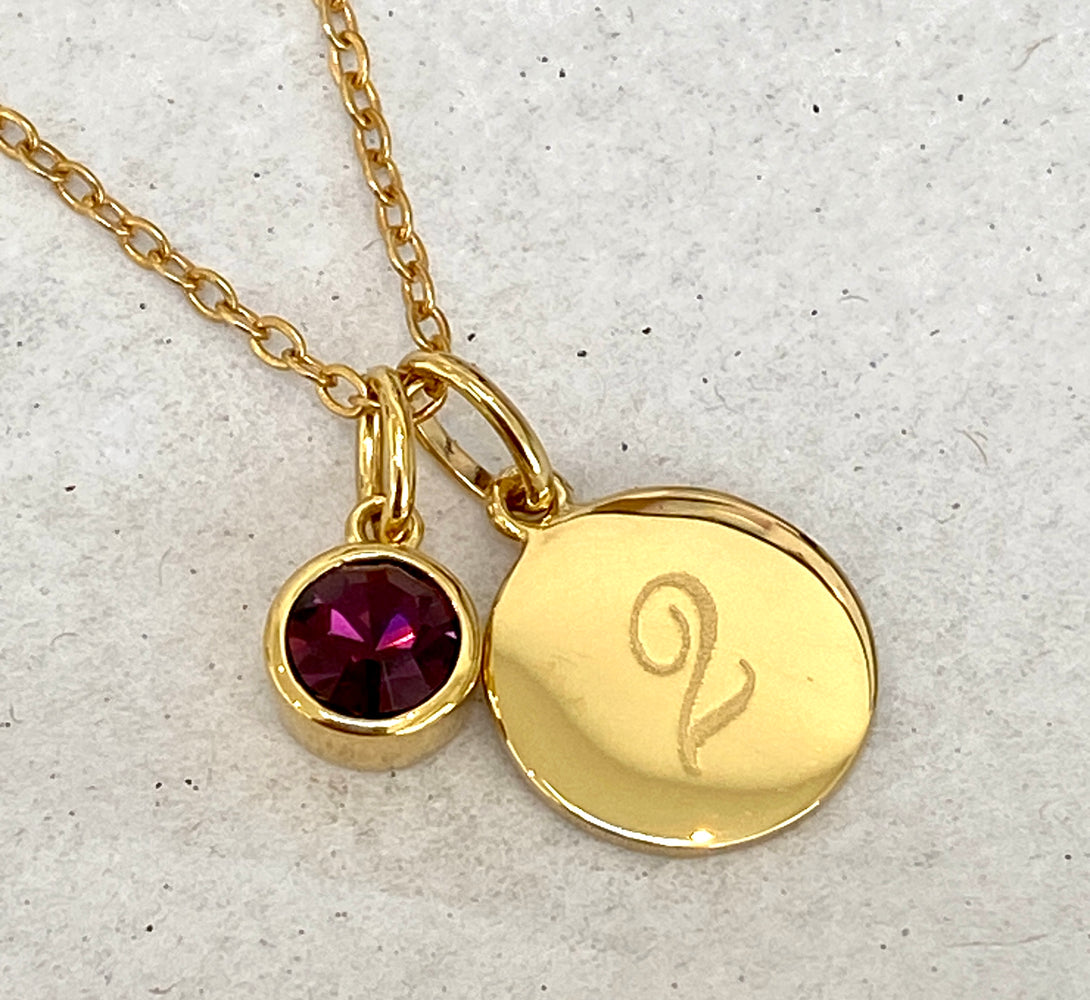 Gold Personalised Disc Birthstone Necklace