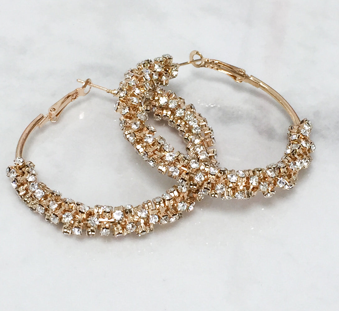 gold rhinestone hoop earrings