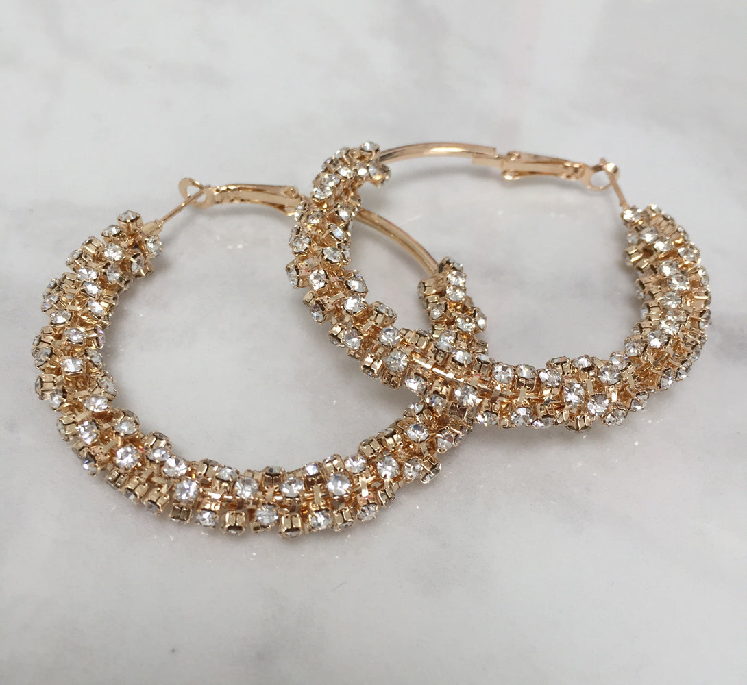 gold jewel rhinestones hoop earrings