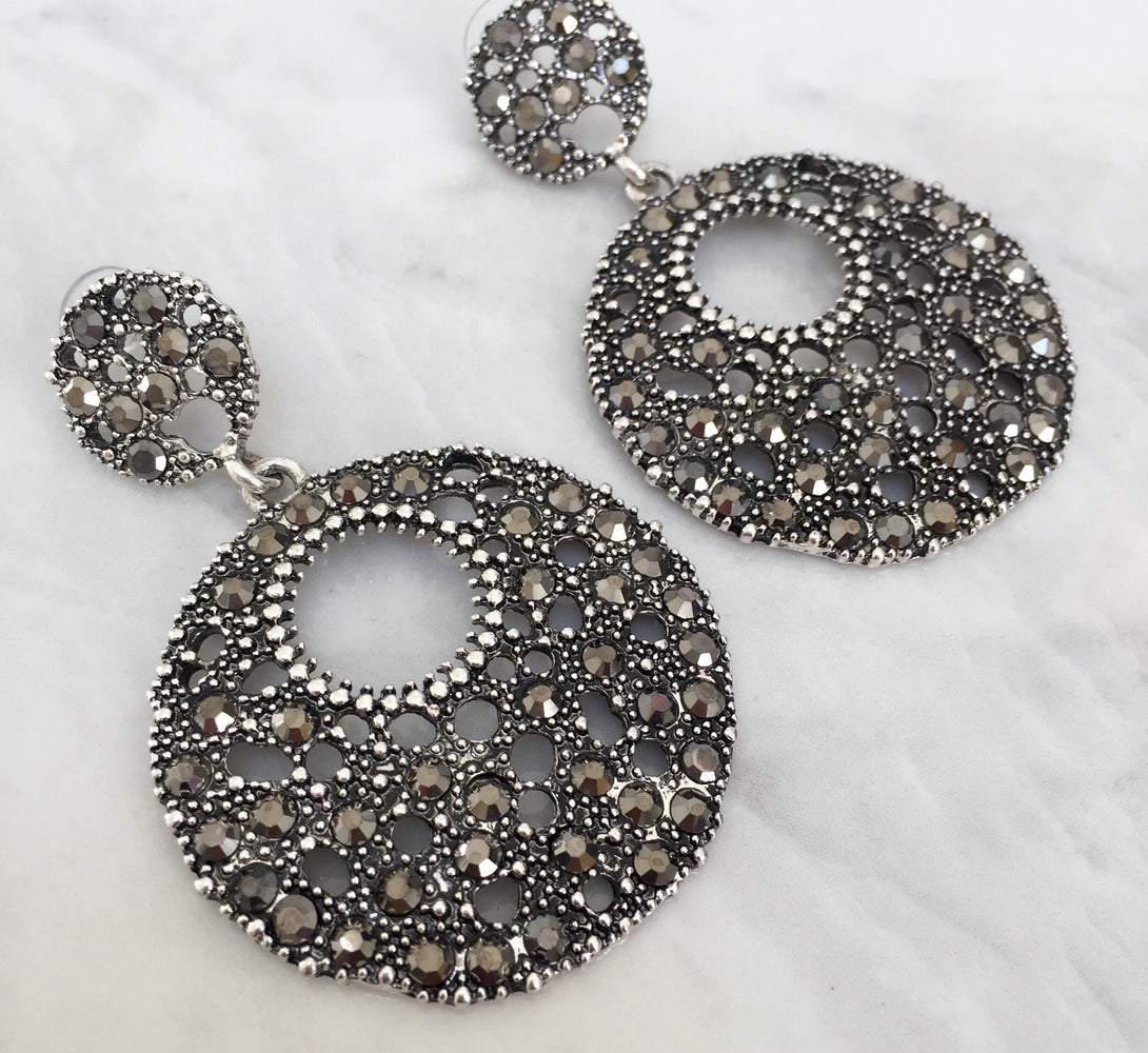 AMICA Grey Disc Statement Earrings