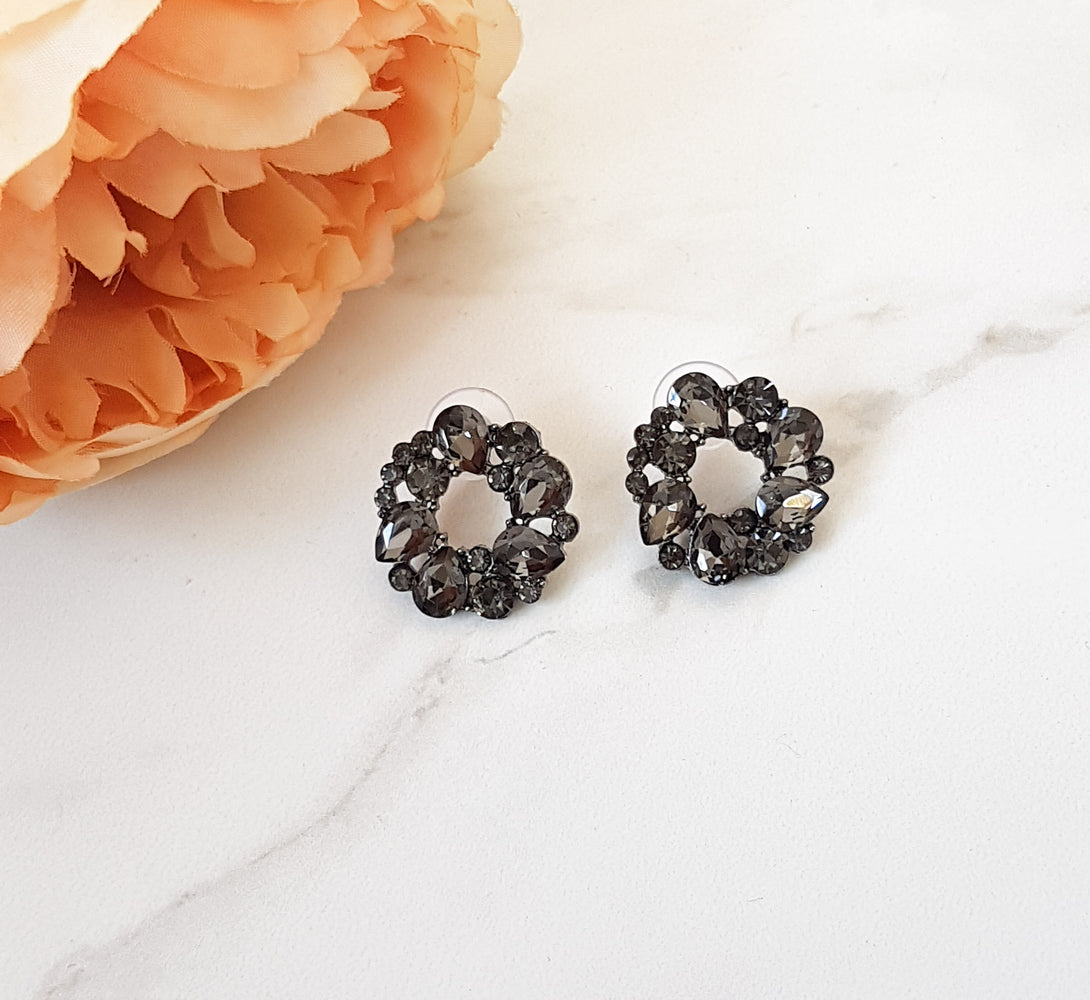 black and grey circular earrings