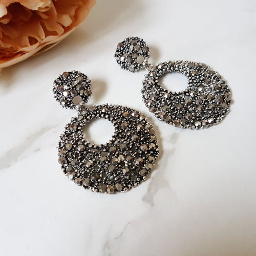 big graphite grey statement disc earrings