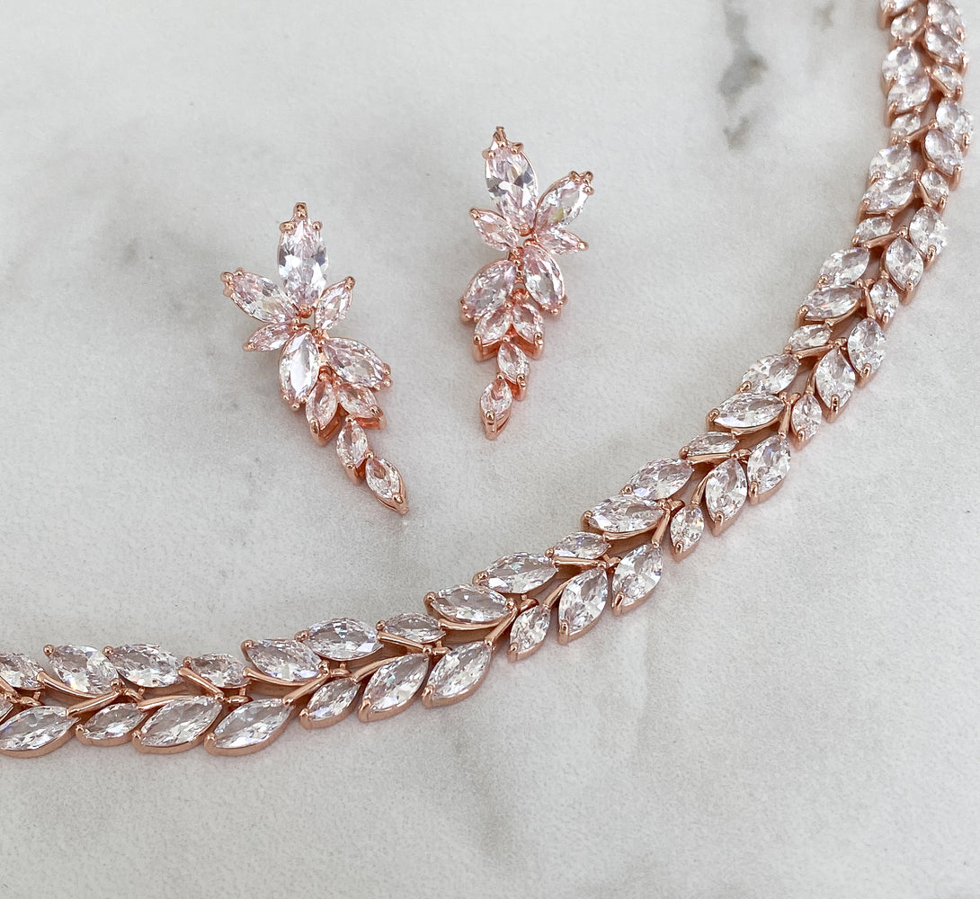 AMELIA Crystal Choker Necklace Set (Silver / Gold / Rose Gold)