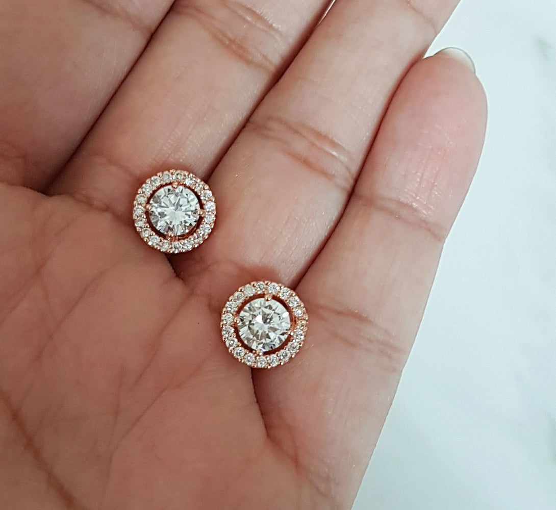 halo stud earrings, elegant and round