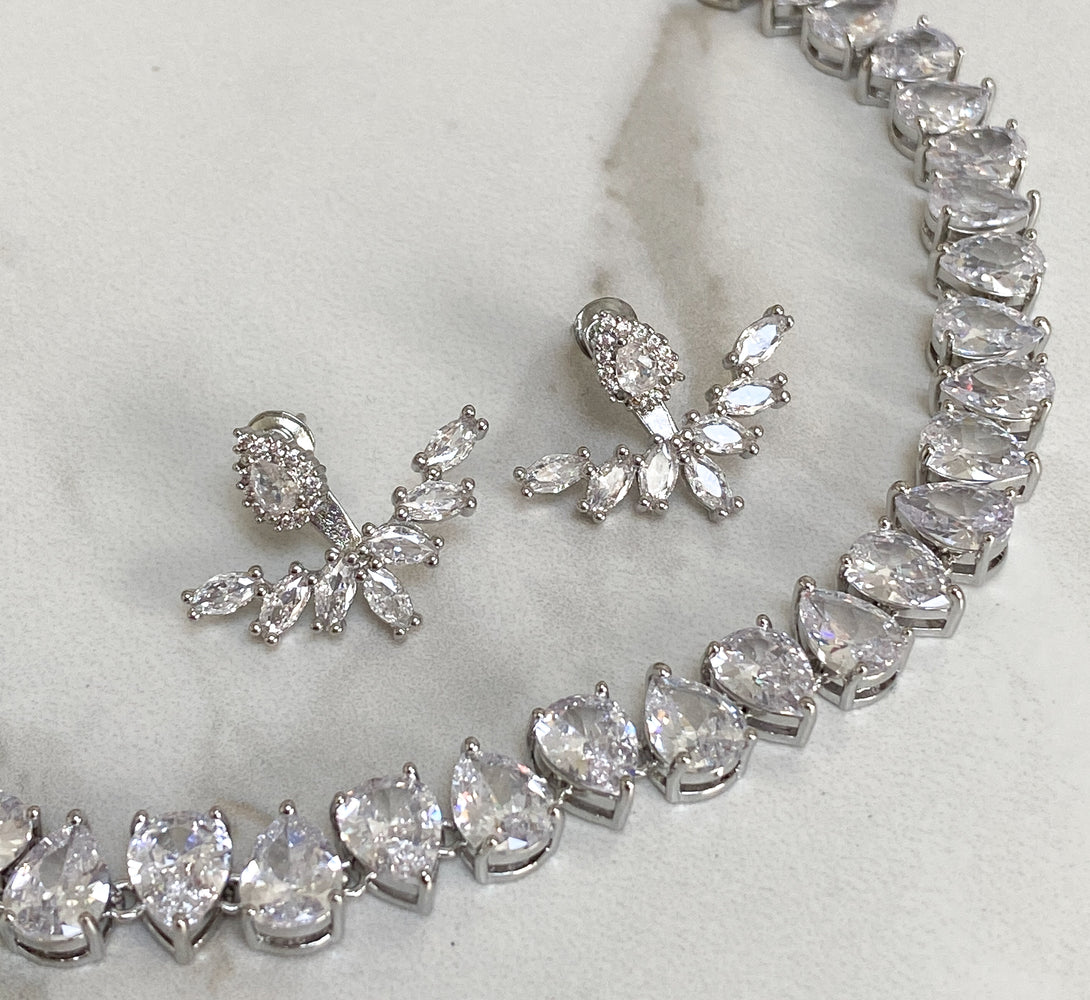 MYA Crystal Tennis Choker Necklace Jewellery Set (Silver / Gold)