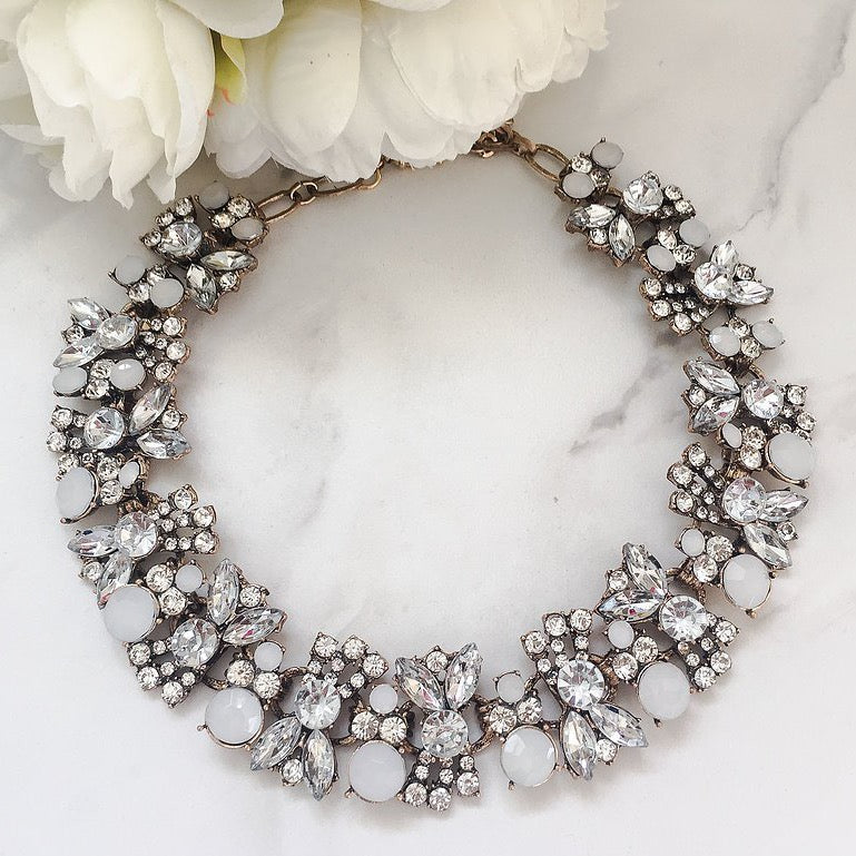 Cream White Color Gold Tone Fashion Statement Necklace Bib Chunky Glam |  eBay