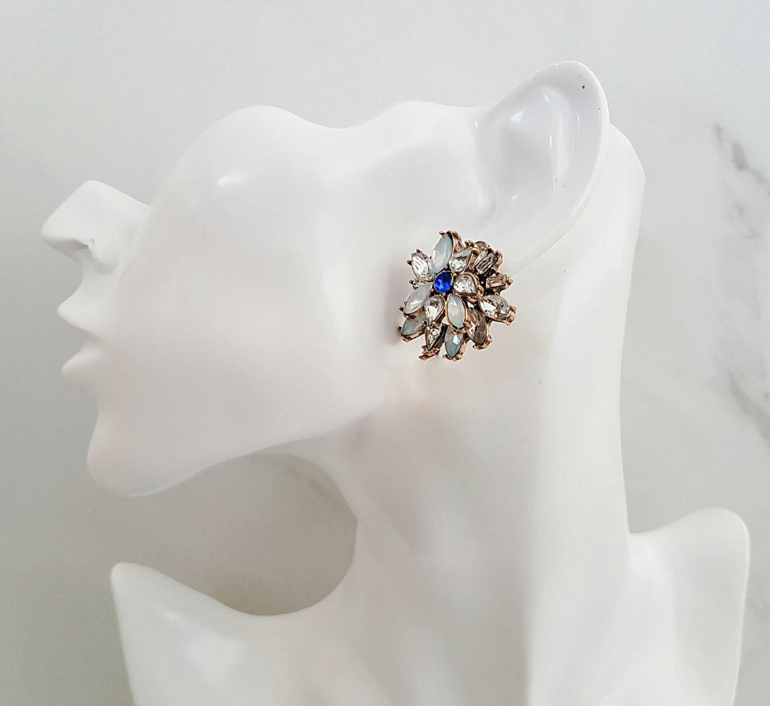 blue rhinestone stud earrings, statement jewellery and earrings for weddings and bridesmaids